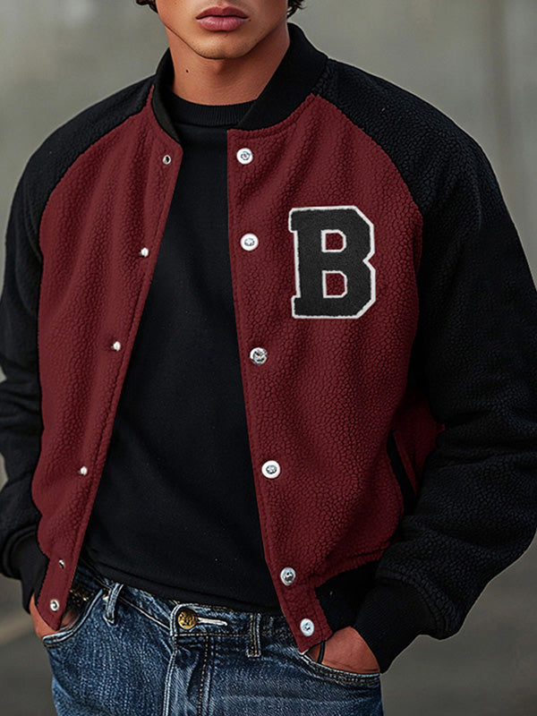 Mens Street Fashion Letter Patchwork Baseball Jacket SKUK81857