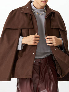 Mens Ruffle Long-Sleeve High-Neck Cloak SKUK79554