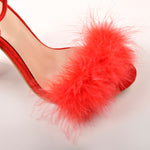 Load image into Gallery viewer, Round Toe Feather Lace-up Suede Chunky Heel Sandals
