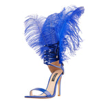 Load image into Gallery viewer, Open Toe Feather Back Lace Up Stiletto Heel Sandals
