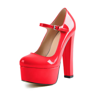 Mary Jane Round Toe Ankle Strap Platform Pumps