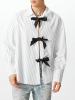 Load image into Gallery viewer, Mens Striped Bow Tie Long Sleeve Shirt SKUK80428
