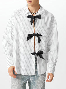 Mens Striped Bow Tie Long Sleeve Shirt SKUK80428