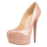 Load image into Gallery viewer, Patent Leather Round Toe Double Platform High Heel Pumps
