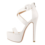 Load image into Gallery viewer, Round Toe Platform Buckle Ankle Strap Stiletto Sandals
