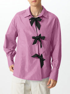 Mens Striped Bow Tie Long Sleeve Shirt SKUK80428