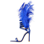 Load image into Gallery viewer, Open Toe Feather Back Lace Up Stiletto Heel Sandals
