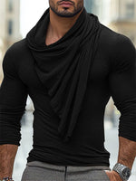 Load image into Gallery viewer, Mens Draped Neck Ruffled Long Sleeve T-Shirt SKUK83713
