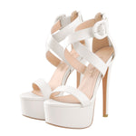 Load image into Gallery viewer, Round Toe Platform Buckle Ankle Strap Stiletto Sandals
