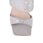 Load image into Gallery viewer, Square Toe Rhinestone Wedge High Heel Boots Sandals
