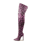 Load image into Gallery viewer, Leopard Pointed Toe Over The Knee Stiletto Boots
