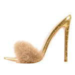 Load image into Gallery viewer, Gold Feather High Heel Stilettos Sandals
