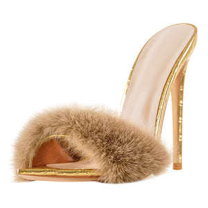 Gold Feather High Heel Stilettos Sandals