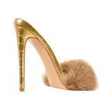 Load image into Gallery viewer, Gold Feather High Heel Stilettos Sandals
