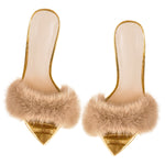 Load image into Gallery viewer, Gold Feather High Heel Stilettos Sandals
