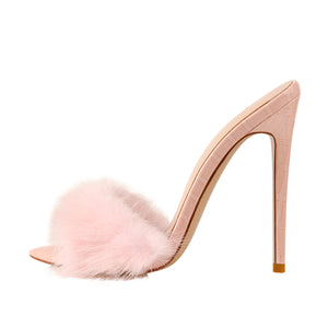 Pink Feather Open Toe High Heel Stilettos Sandals