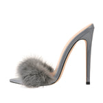 Load image into Gallery viewer, Gray Feather Pointed Toe High Heel Stilettos Sandals
