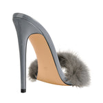 Load image into Gallery viewer, Gray Feather Pointed Toe High Heel Stilettos Sandals
