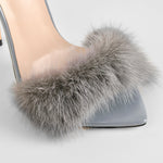 Load image into Gallery viewer, Gray Feather Pointed Toe High Heel Stilettos Sandals
