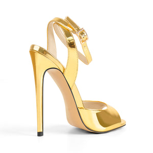 Gold Round Toe Strap High Heel Stilettos Sandals