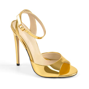 Gold Round Toe Strap High Heel Stilettos Sandals