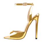 Load image into Gallery viewer, Gold Round Toe Strap High Heel Stilettos Sandals
