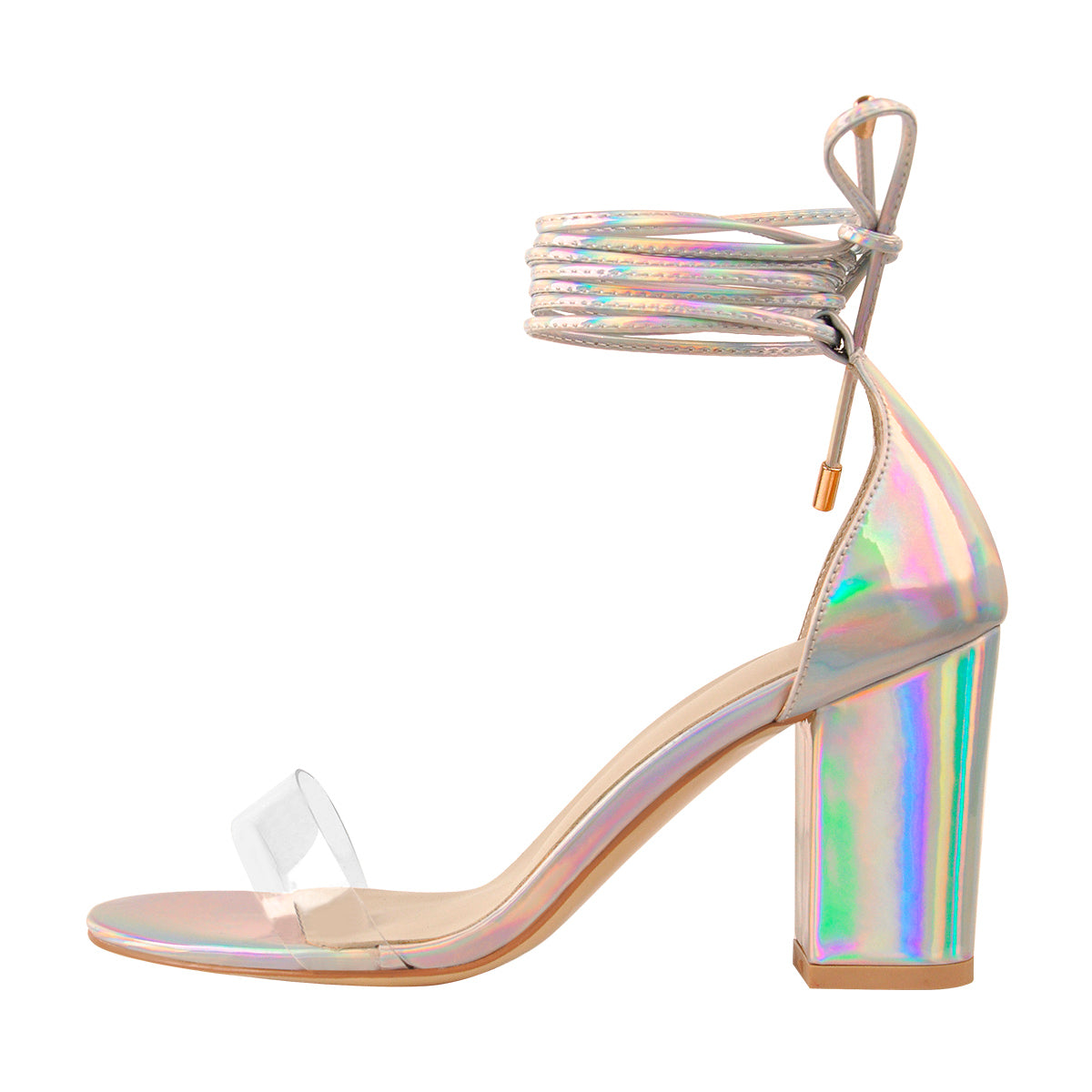 Round Toe Clear Band Strap Chunky Heels Sandals