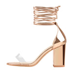 Load image into Gallery viewer, Round Toe Clear Band Strap Chunky Heels Sandals
