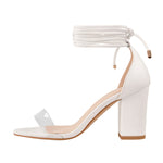 Load image into Gallery viewer, Round Toe Clear Band Strap Chunky Heels Sandals
