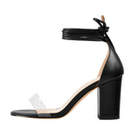 Load image into Gallery viewer, Round Toe Clear Band Strap Chunky Heels Sandals
