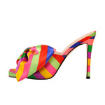 Load image into Gallery viewer, Colour Bow Leather Square Toe High Stiletto Heels Sandals
