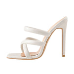 Load image into Gallery viewer, White Square Toe Matte High Heels Sandals
