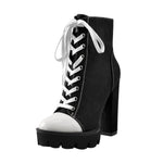 Load image into Gallery viewer, Platform Lace Up Canvas Chunky Heel Boots
