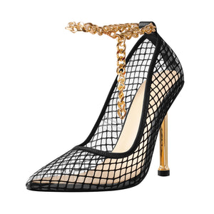 "Sissy Rylie" Fishnet Chain Pumps