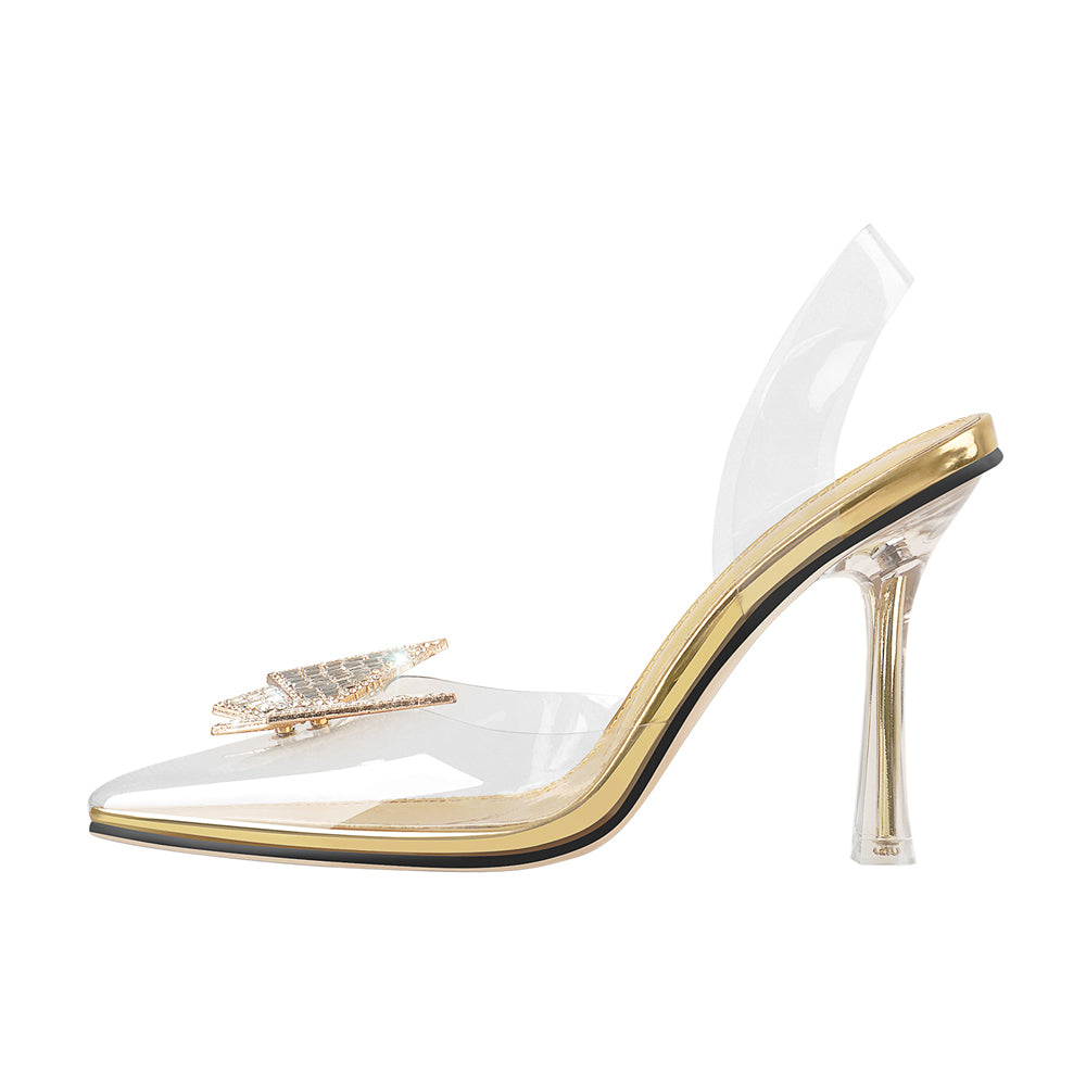 Pointed Toe Butterfly Clear High Heel Slingback Pumps