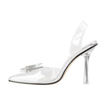 Load image into Gallery viewer, Pointed Toe Butterfly Clear High Heel Slingback Pumps
