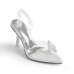 Load image into Gallery viewer, Pointed Toe Butterfly Clear High Heel Slingback Pumps
