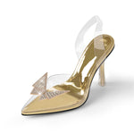 Load image into Gallery viewer, Pointed Toe Butterfly Clear High Heel Slingback Pumps
