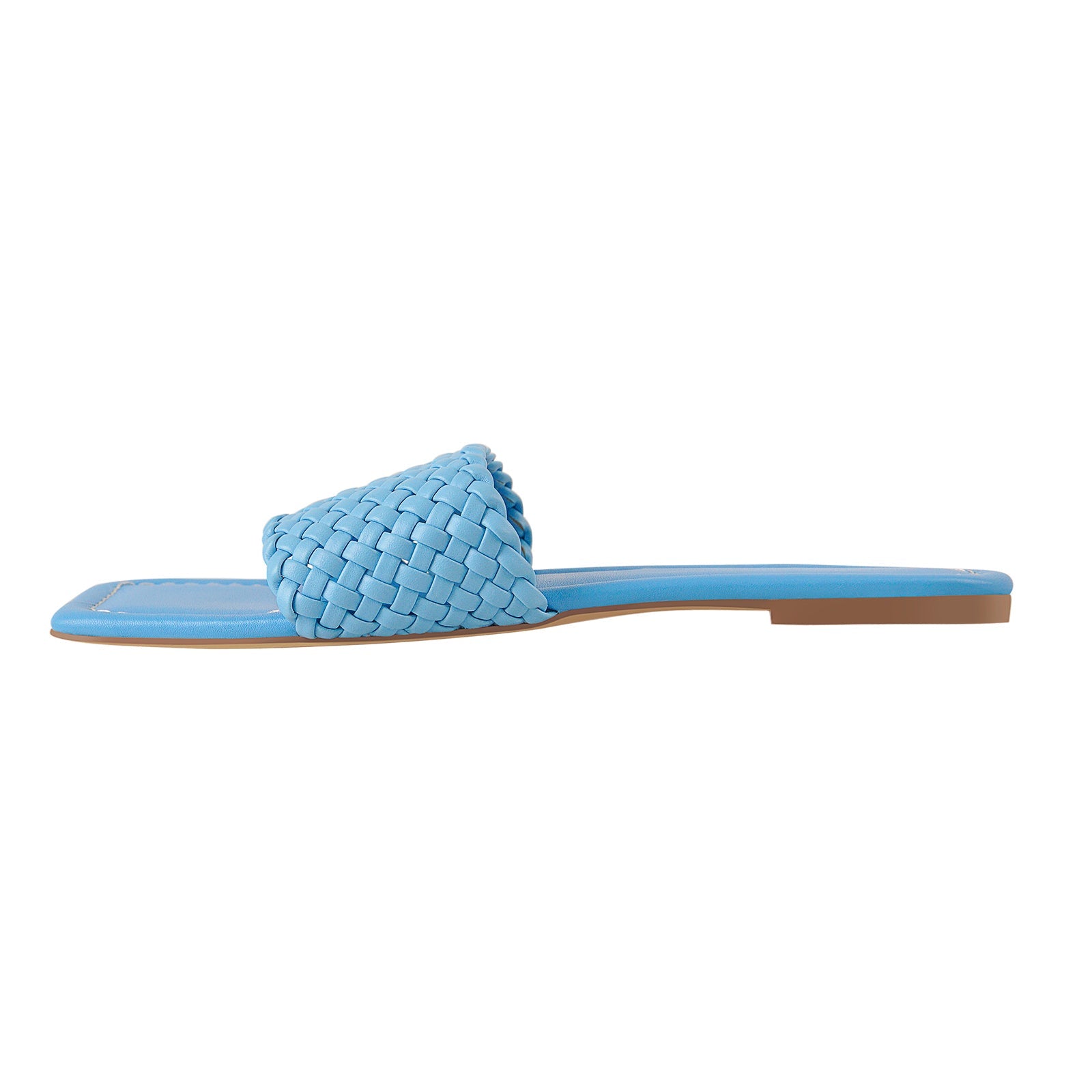 Squre Open Toe Blue Flat Sandals