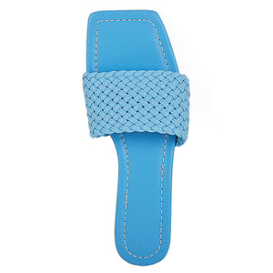 Squre Open Toe Blue Flat Sandals