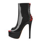 Load image into Gallery viewer, Red Peep Toe Patent Leather Zipper Ankle Boots
