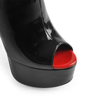 Load image into Gallery viewer, Red Peep Toe Patent Leather Zipper Ankle Boots
