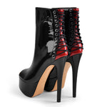 Load image into Gallery viewer, Red Peep Toe Patent Leather Zipper Ankle Boots
