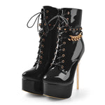 Load image into Gallery viewer, Patent Leather Platform Lace Up Ankle Boots
