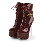 Load image into Gallery viewer, Patent Leather Platform Lace Up Ankle Boots
