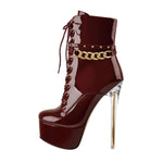 Load image into Gallery viewer, Patent Leather Platform Lace Up Ankle Boots
