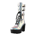 Load image into Gallery viewer, Holographic Platform Chunky Heels Boots
