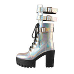 Load image into Gallery viewer, Holographic Platform Chunky Heels Boots
