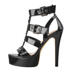 Load image into Gallery viewer, Pointed Toe Buckle Strap Stiletto Platform Sandals
