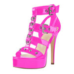 Load image into Gallery viewer, Pointed Toe Buckle Strap Stiletto Platform Sandals
